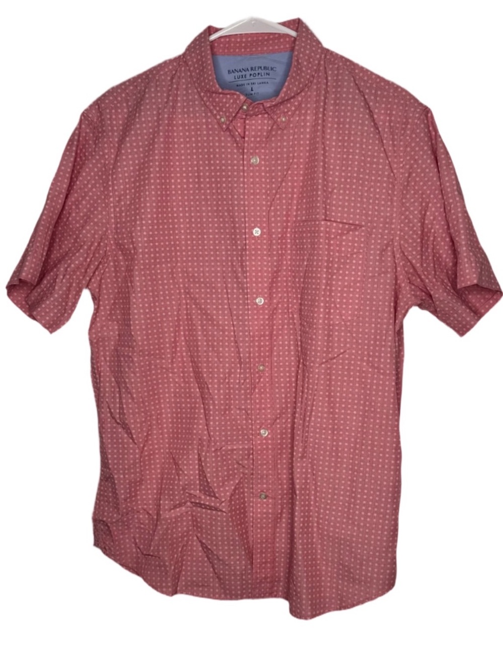 Banana Republic Men's Short Sleeve Luxe Poplin 100% cotton Red Button-Up Shirt
